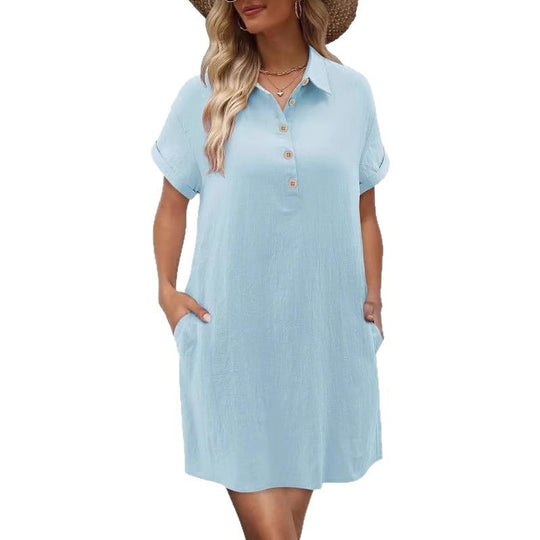 Damen lässiges Hemdkleid mit Knopfleiste und Seitentaschen R&B