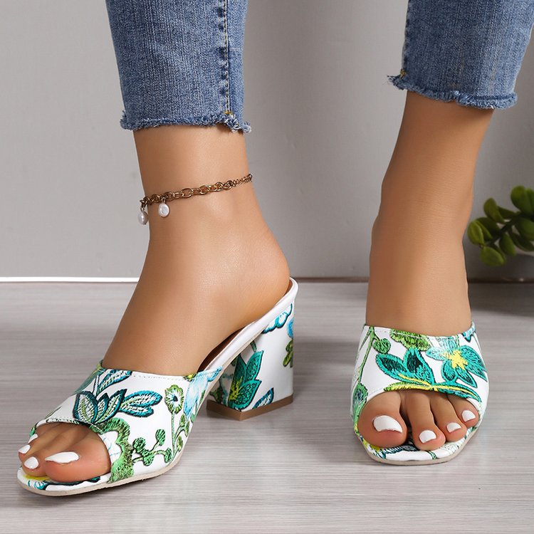 Damen Elegante Mules mit floralem Design und komfortablem Blockabsatz R&B