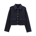 Damen moderne cropped Jacke mit goldenen Druckknöpfen R&B