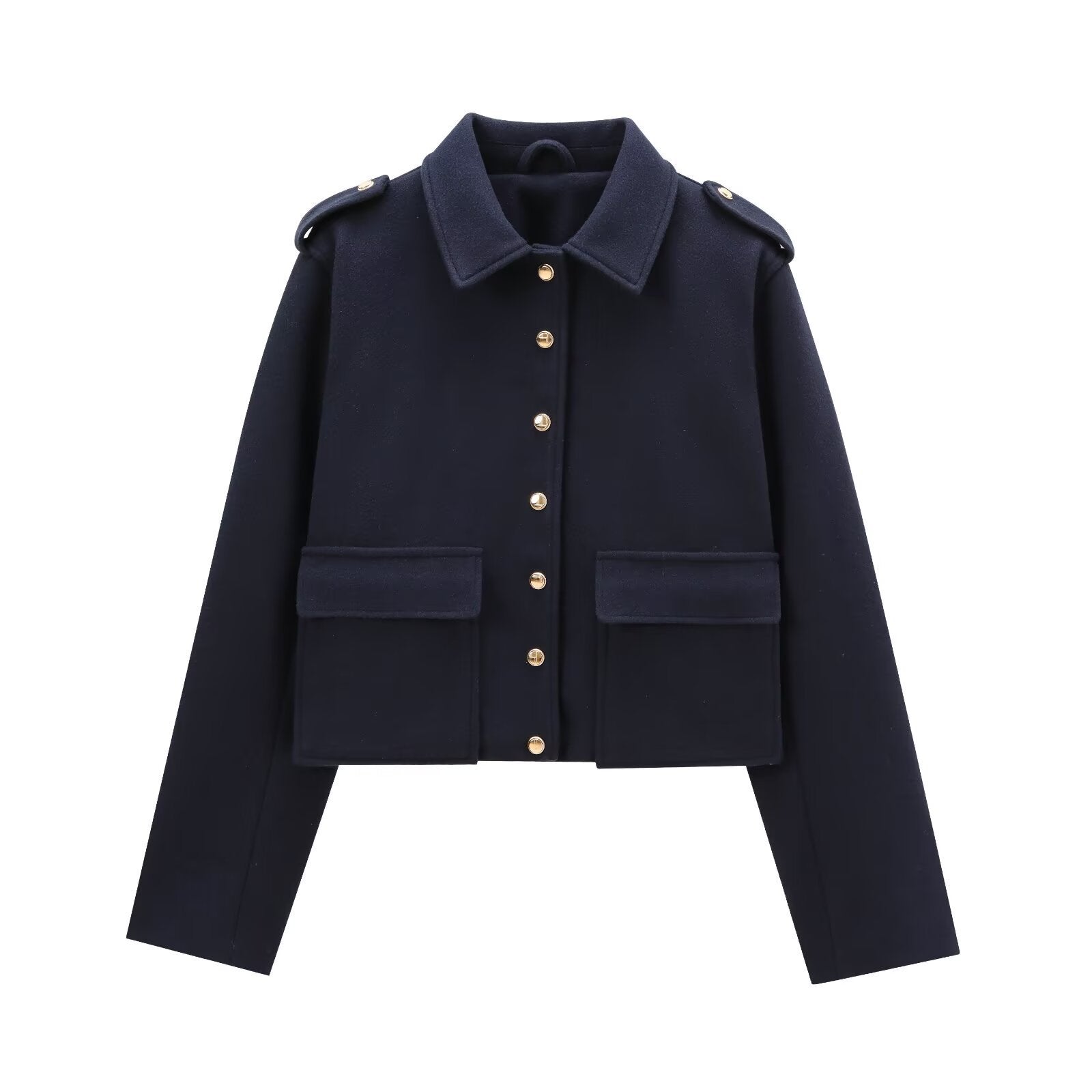 Damen moderne cropped Jacke mit goldenen Druckknöpfen R&B
