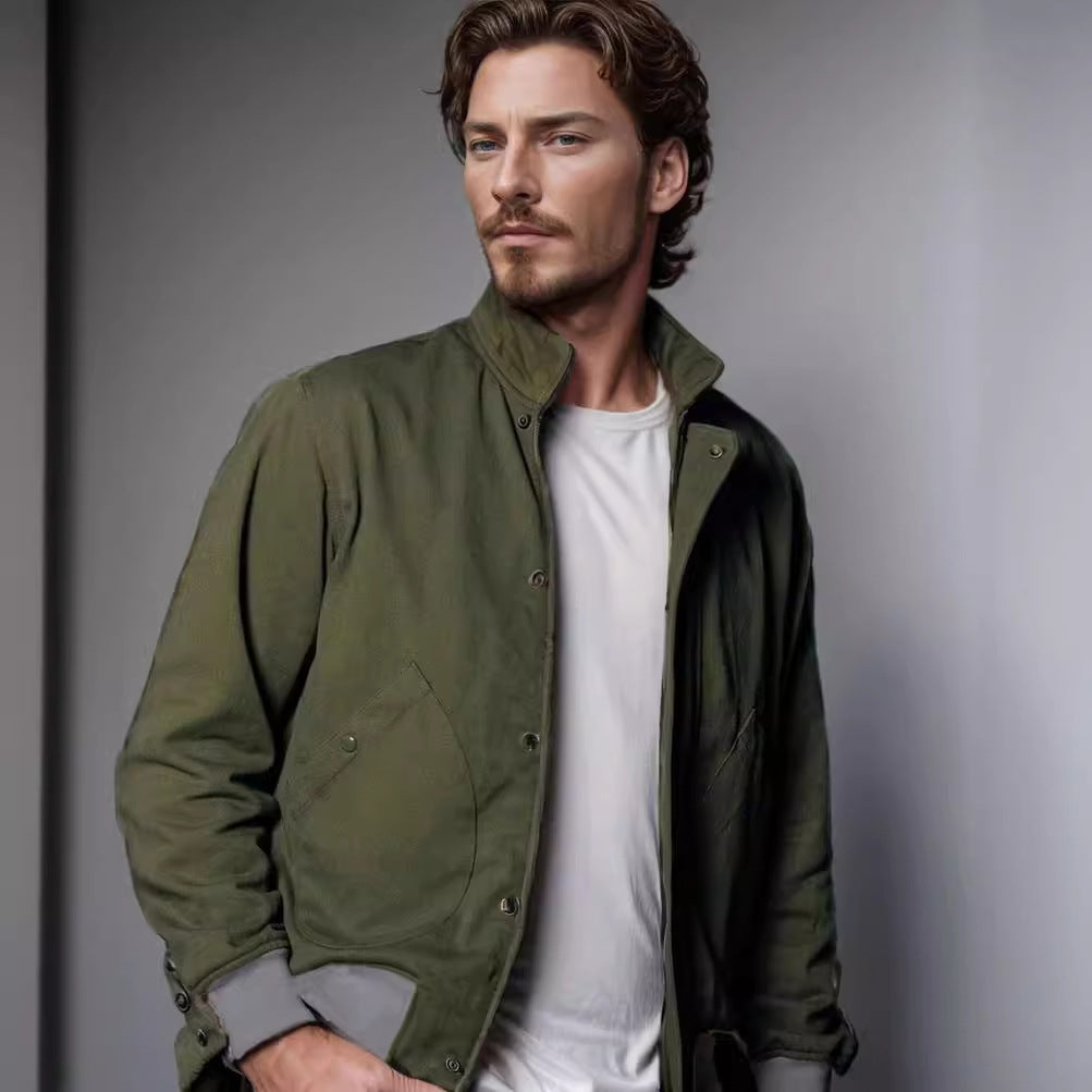 Herren lässige und bequeme Sportjacke mit hohem Kragen und praktischen Taschen R&B