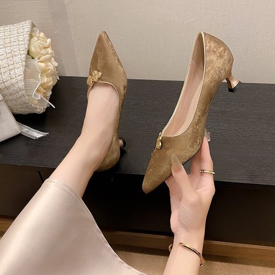 Damen elegante Spitze Pumps mit floralem Schmuckdetail R&B