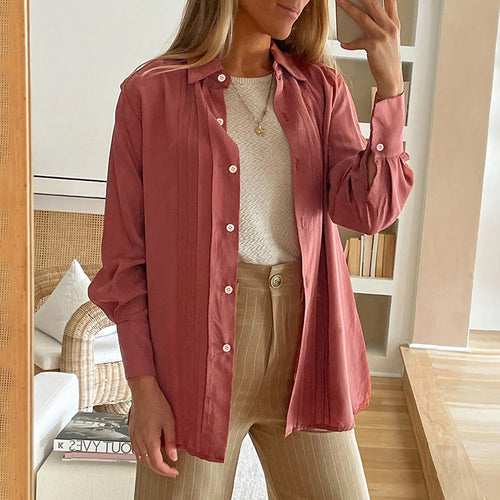 Damen Bluse mit eleganter Faltenstruktur und halbhohem Kragen R&B