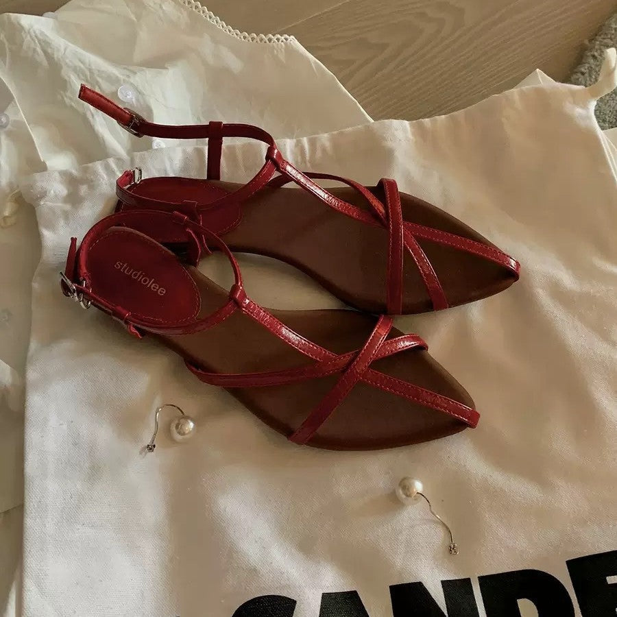 Damen elegante Sandalen mit geschwungenem Riemen und komfortablem Fußbett