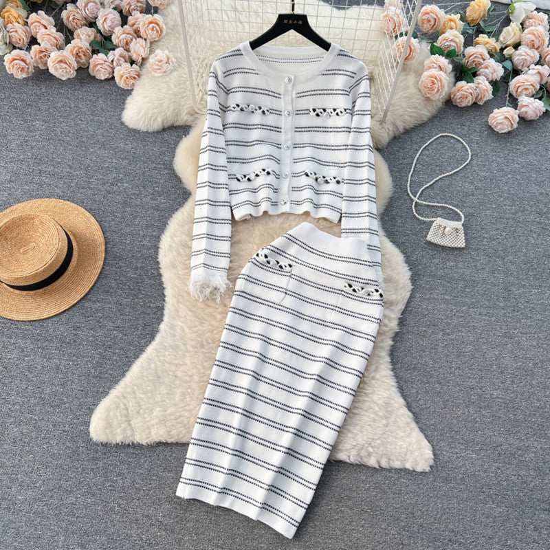 Damen eleganter Strickanzug mit Reißverschluss R&B