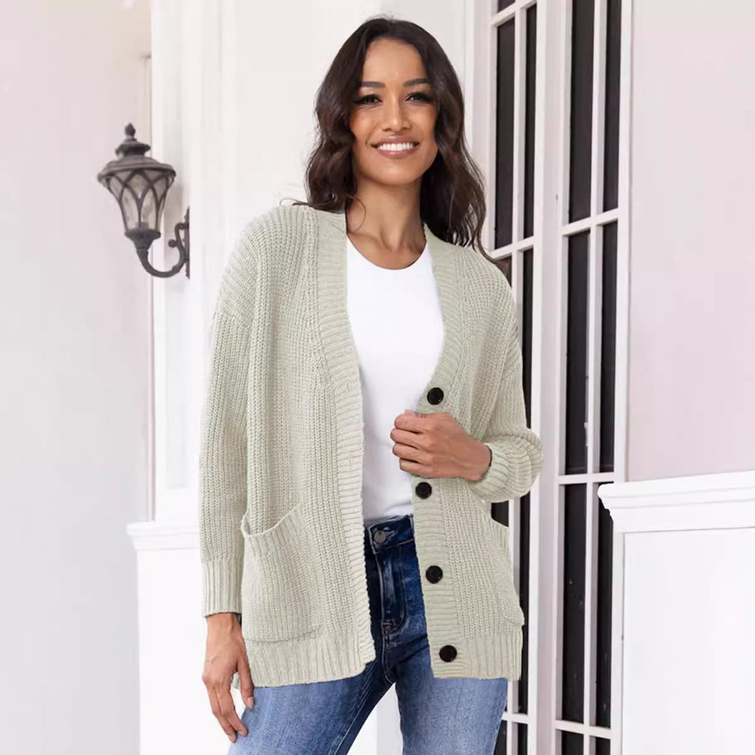 Damen Grobstrick-Cardigan mit praktischen Taschen und klassischem Knopfverschluss R&B