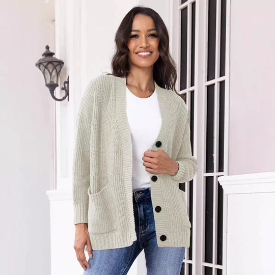 Damen Grobstrick-Cardigan mit praktischen Taschen und klassischem Knopfverschluss R&B