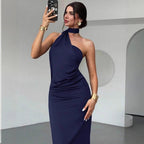Damen Elegantes Langarm-Minikleid mit drapierter Silhouette und schickem Stehkragen R&B
