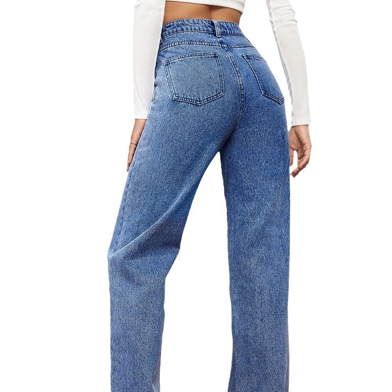Damen Hoch geschnittene Denim-Jeans mit weitem Bein R&B