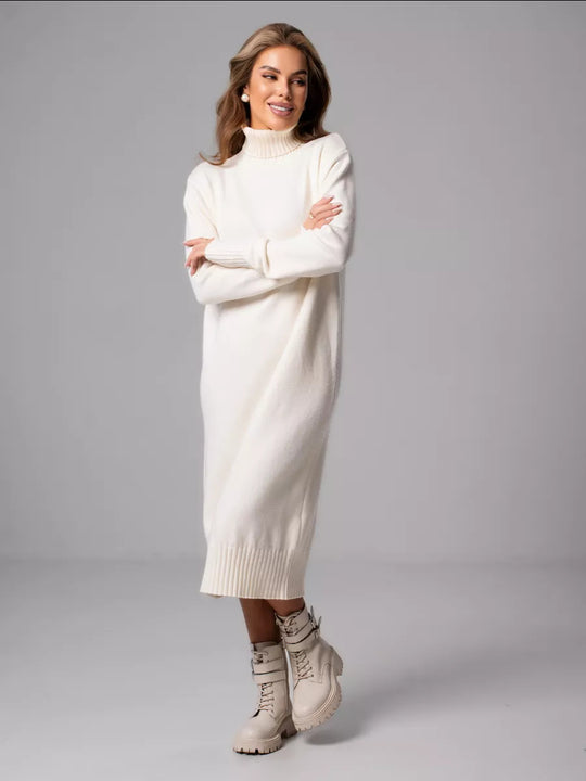 Damen Strickkleid mit Stehkragen und seitlichen Schlitzen R&B