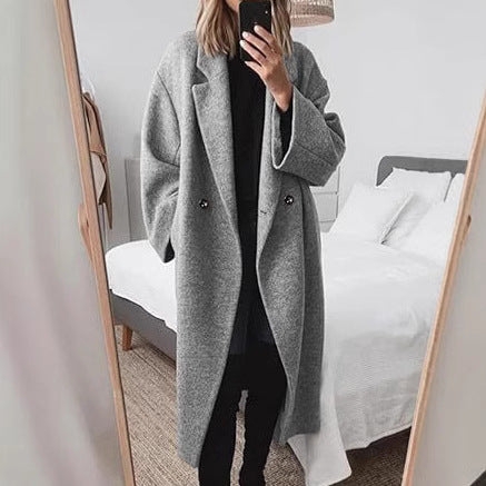 Damen Oversized Wollmantel mit klassischem Schnitt und bequemen Taschen R&B