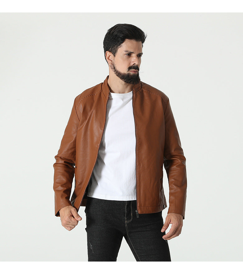 Herren modische Kunstlederjacke mit elastischem Kragen R&B