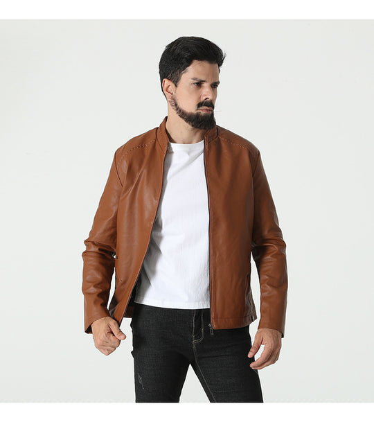 Herren modische Kunstlederjacke mit elastischem Kragen R&B