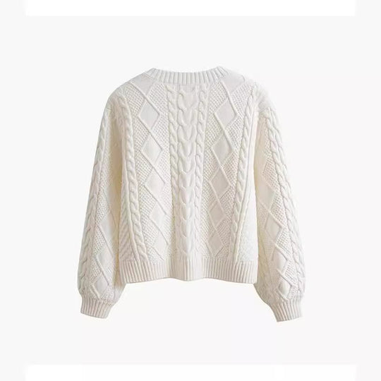 Damen Grobstrickpullover mit kreativem Zopfmuster und weit geschnittenen Ärmeln R&B