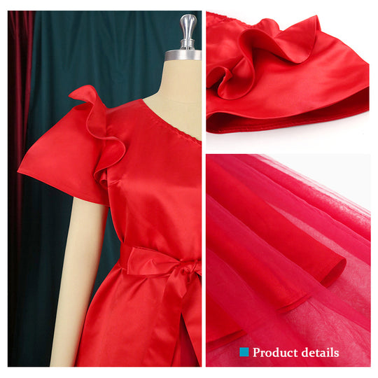 Damen Abendkleid mit asymmetrischem Oberteil und schwingendem Tüll-Akzent R&B
