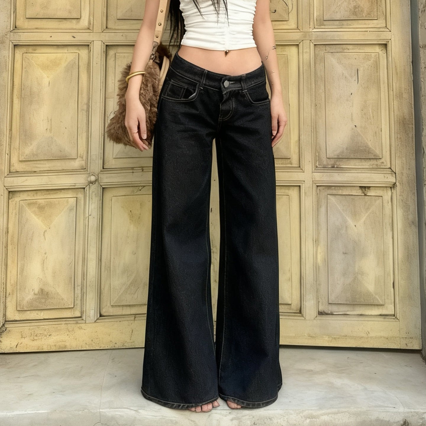 Damen Weitgeschnittene Jeans mit hohem Bund und eleganter Nahtführung R&B