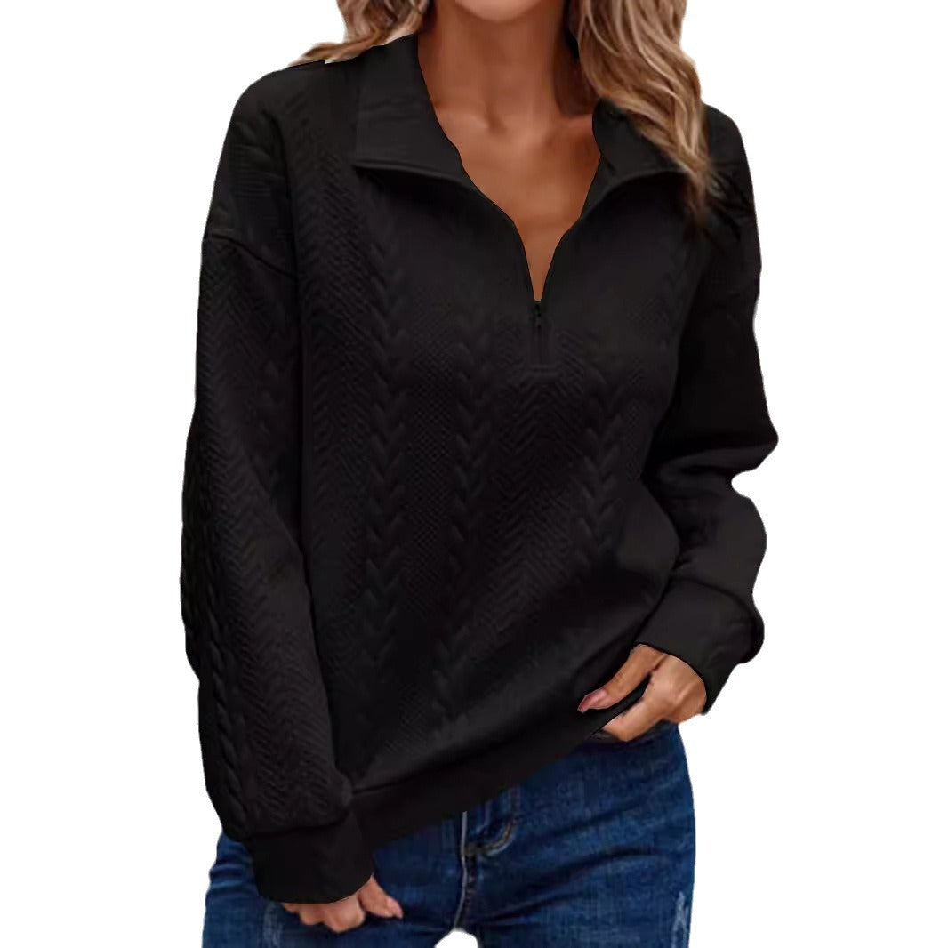 Damen Pullover mit Zipper und strukturierter Strickart R&B