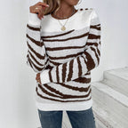 Damen gemütlicher Strickpullover mit modernem Zrastreifen-Muster und komfortablem Schnitt