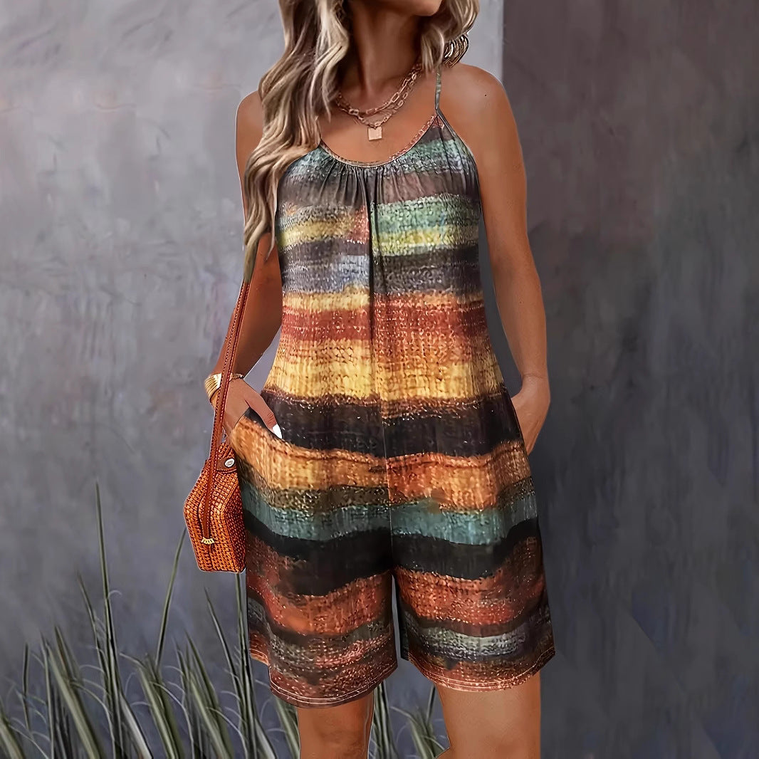 Damen lässiger Jumpsuit mit charakteristischem Streifenmuster und praktischen Taschen R&B