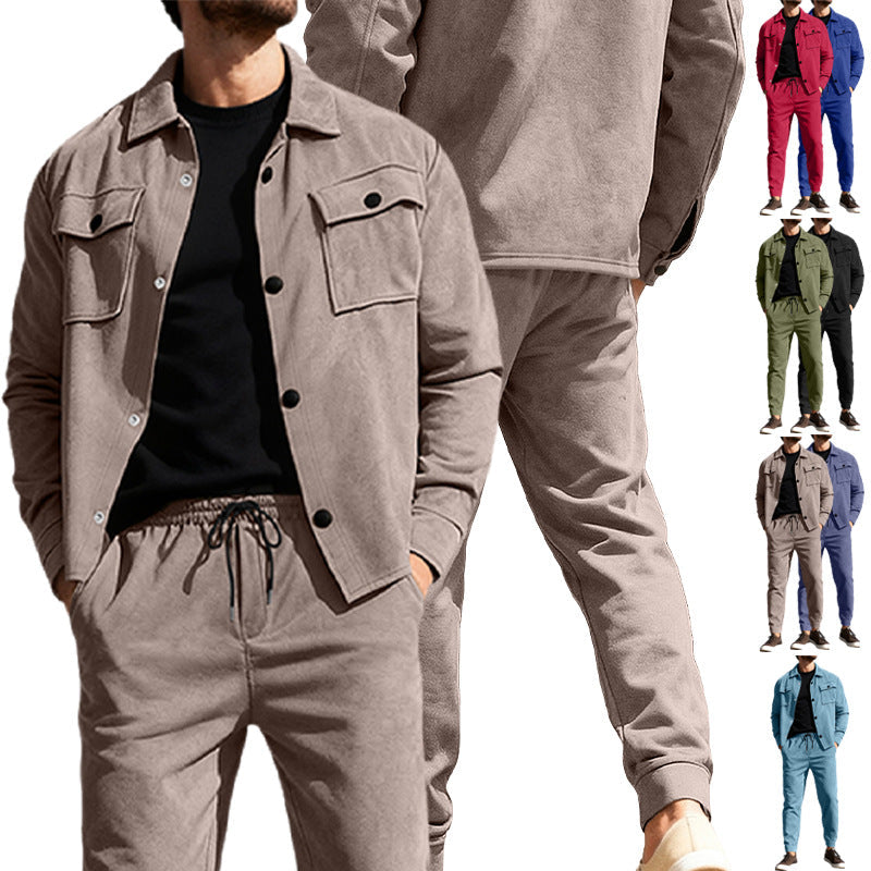 Herren nan Shirtjacke mit Pattentaschen und gerade geschnittene Chinohose R&B
