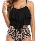 Damen Sportliches Tankini-Set mit fransigem Oberteil und hohem Bund R&B
