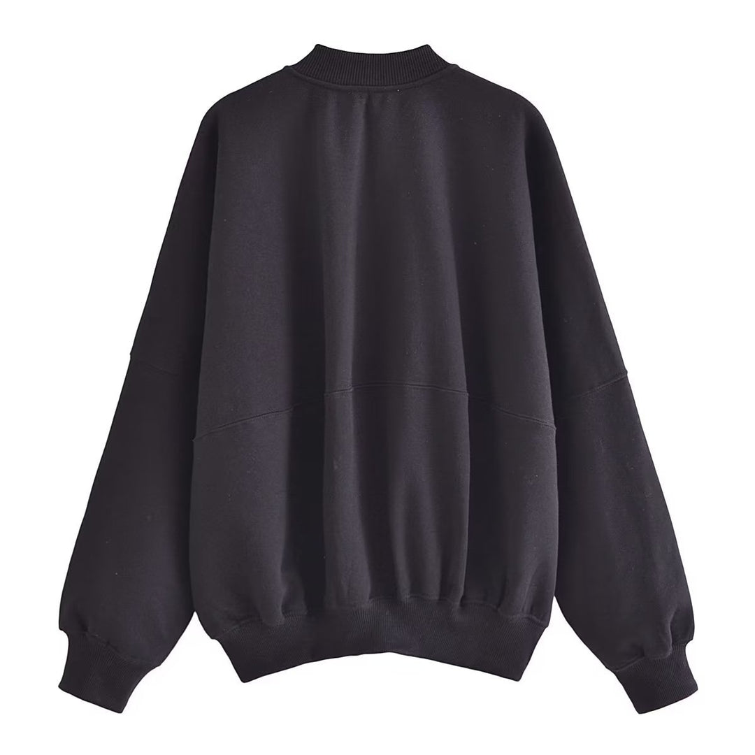Damen lässige Sweatjacke mit hohem Kragen und praktischen Taschen R&B