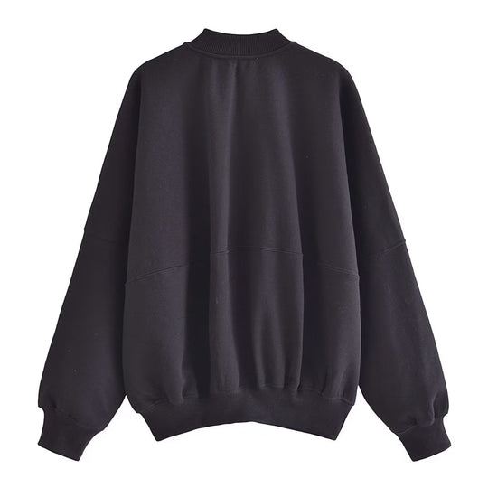 Damen lässige Sweatjacke mit hohem Kragen und praktischen Taschen R&B