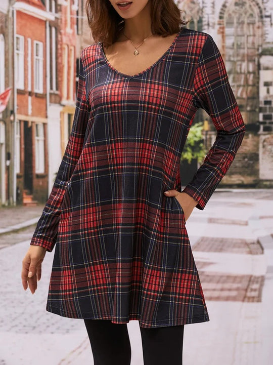 Damen Karo Freizeitkleid mit praktischen Seitentaschen R&B