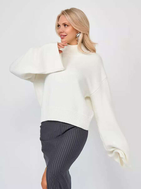 Damen Eleganter Oversized Pullover mit weitem Schnitt und Stehkragen R&B