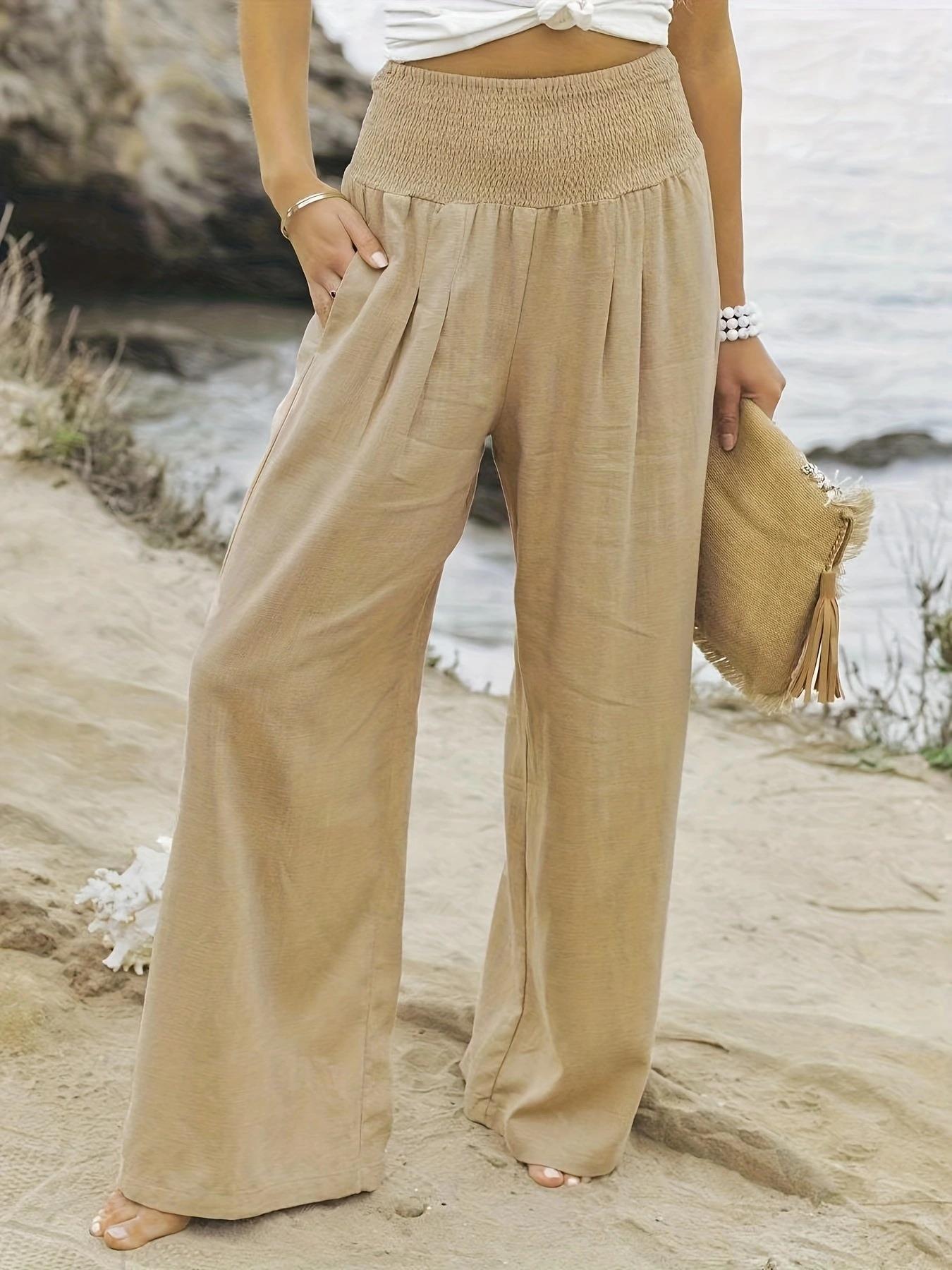 Damen weite Sommerhose mit hohem Bund und eleganten Falten R&B