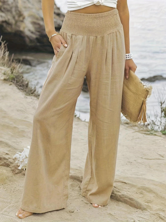 Damen weite Sommerhose mit hohem Bund und eleganten Falten R&B