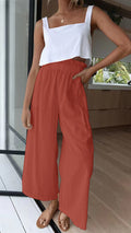 Damen Hochtaillierte Palazzo-Hose mit elastischem Bund und seitlichen Taschen R&B