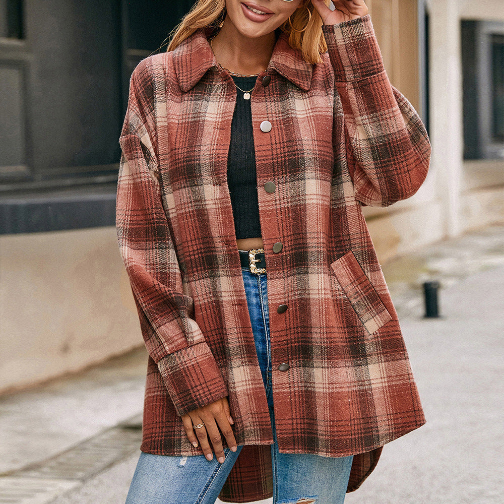 Damen Wollmantel im tartan Design