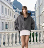 Damen Oversized Sweatjacke mit voluminösen Ärmeln und bequemen Taschen R&B