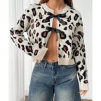 Damen Stilvolle Leopardenstrickjacke mit BindR&Bändern R&B