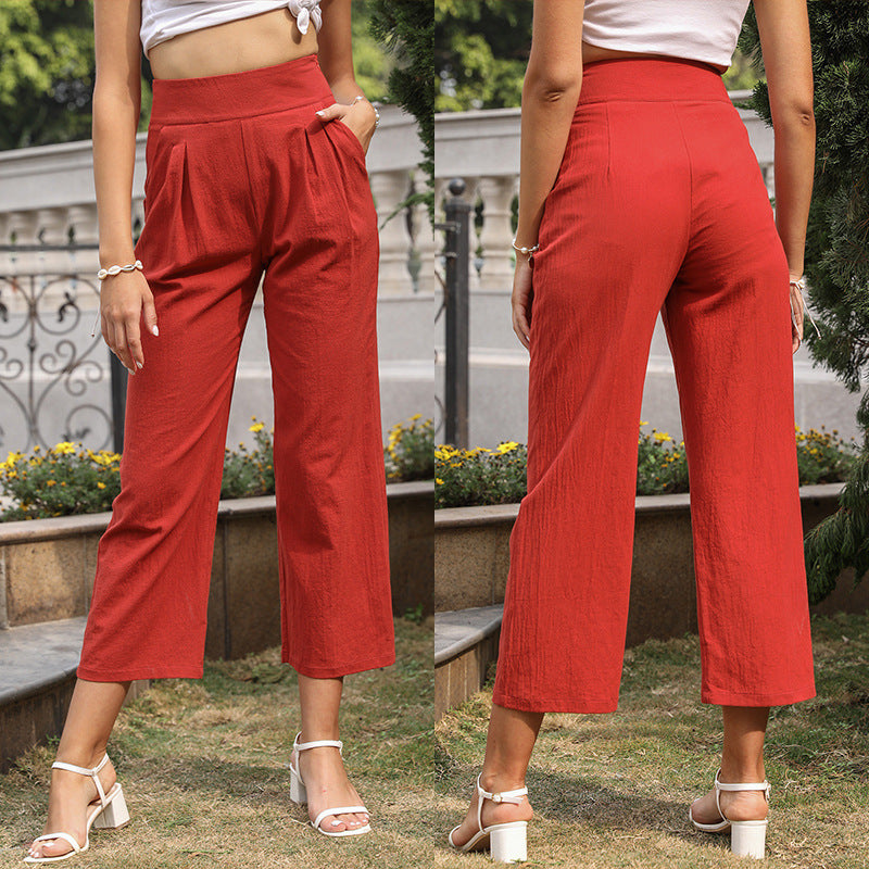 Damen elegante Stoffhose mit hohem Bund und seitlichen Eingrifftaschen R&B
