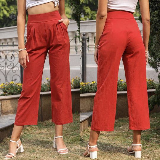 Damen elegante Stoffhose mit hohem Bund und seitlichen Eingrifftaschen R&B