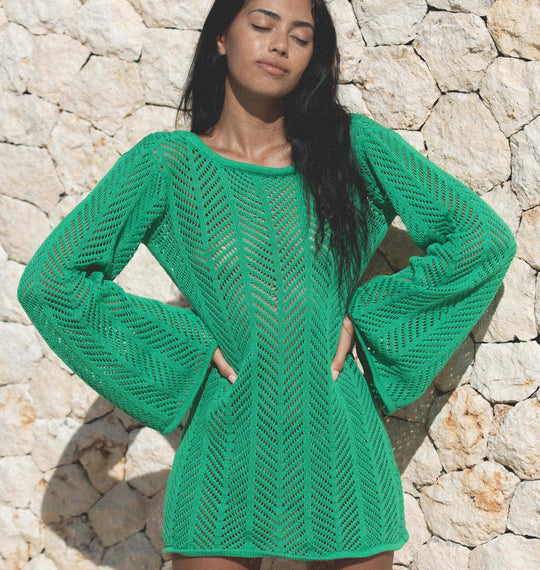 Damen Stricktop mit elegantem Netzdesign und weiten Ärmeln R&B