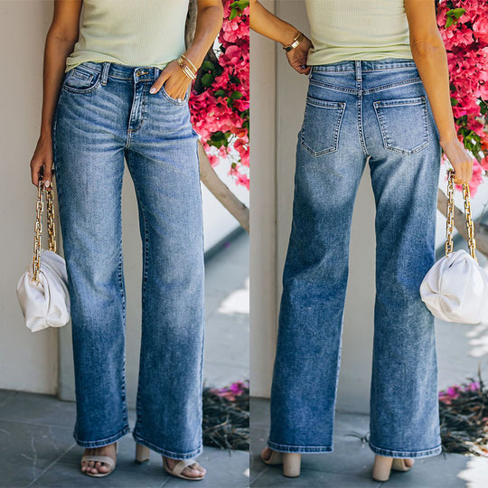 Damen Hight-Waist Jeans im lässigen Wide-Leg Schnitt R&B
