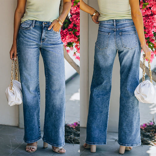 Damen Hight-Waist Jeans im lässigen Wide-Leg Schnitt R&B