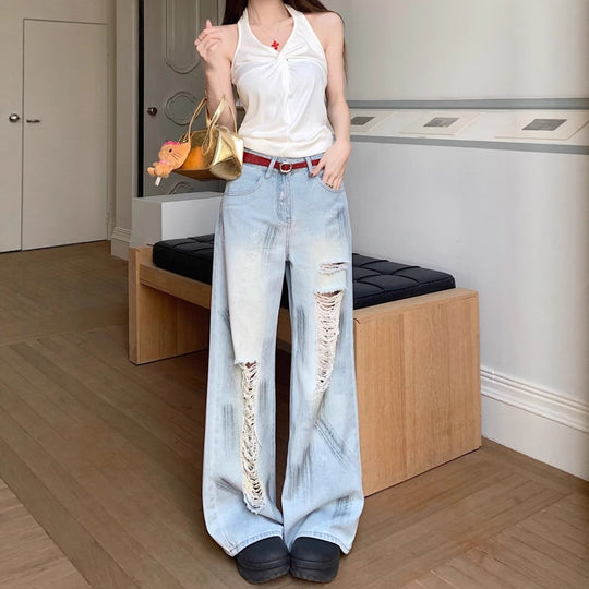 Damen Weit geschnittene Destroyed Jeans mit trendigen Details R&B