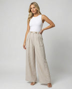 Damen Leinenhose Damen elegant mit hohem Bund