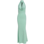 Damen elegantes Maxikleid mit tiefem V-Ausschnitt und schimmerndem Oberteil R&B