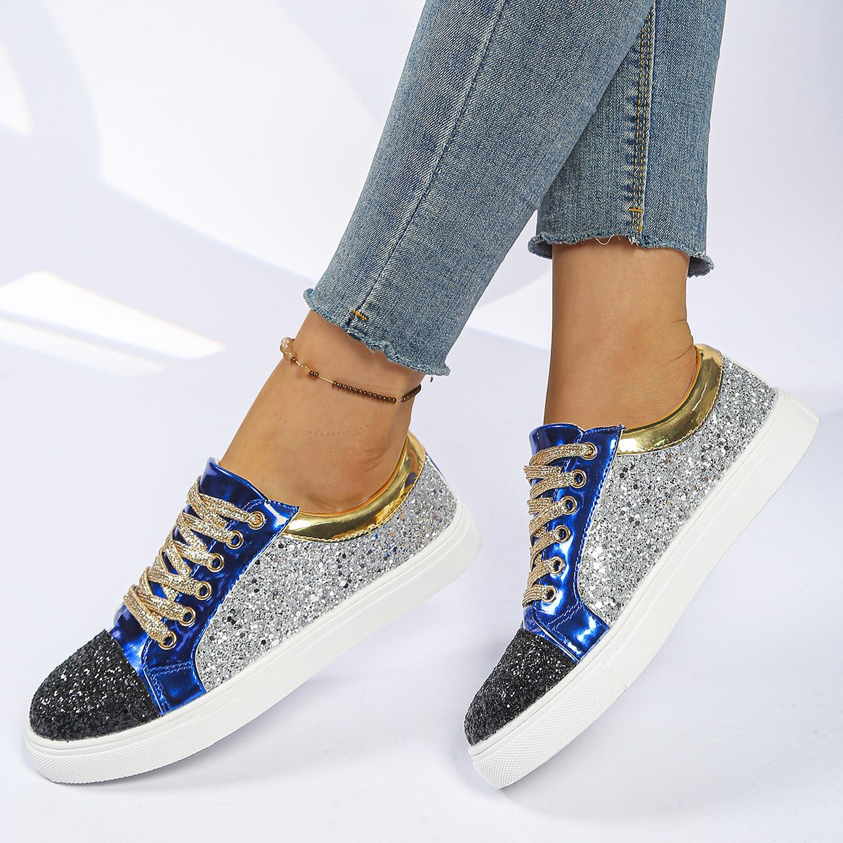 Damen Glitzernde Sneakers mit metallic Akzenten und komfortabler Sohle R&B