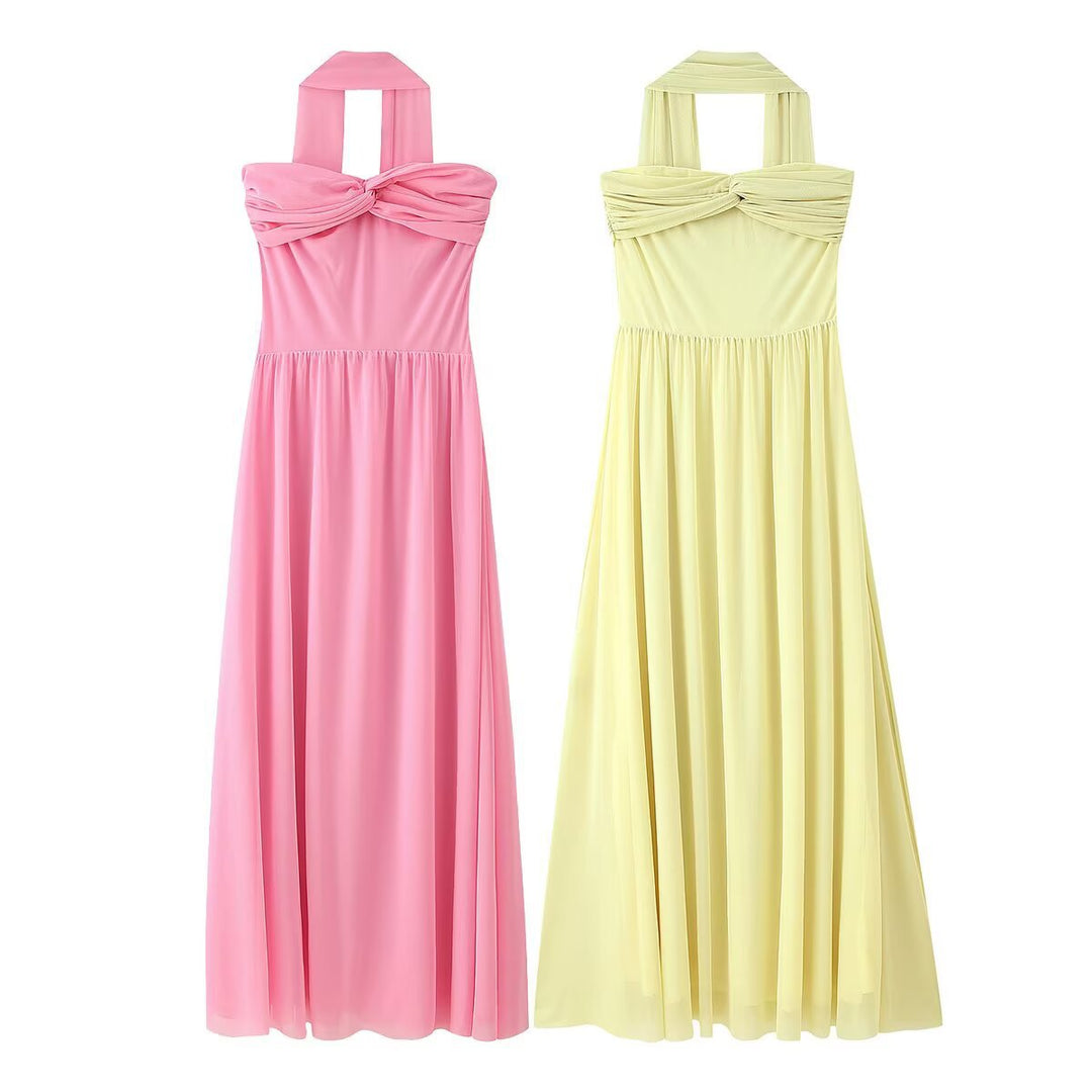 Damen Maxikleid mit eleganter Schulterpartie und fließendem Rock R&B