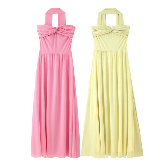 Damen Maxikleid mit eleganter Schulterpartie und fließendem Rock R&B