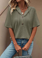 Damen modisches Hoodie-Oberteil mit Knopfleiste und lässigem Schnitt R&B