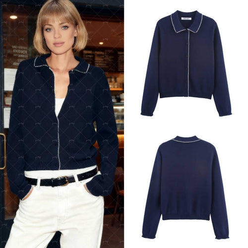 Damen casual und modische Strickjacke mit Kragen R&B