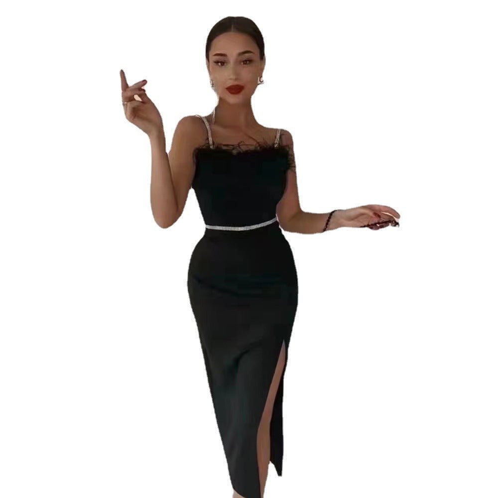 Damen Elegantes Abendkleid mit filigranem Spitzenbesatz und verführerischem Schlitz R&B