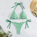 Damen Triangel-Bikini mit verspieltem Streifenmuster